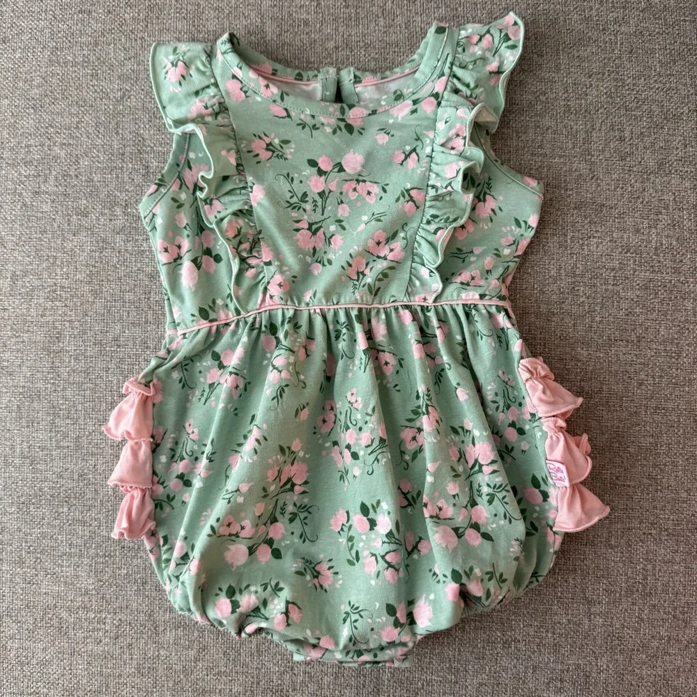 Ruffle Butts Baby Tea Roses Romper Bubble - Picture 3 of 5